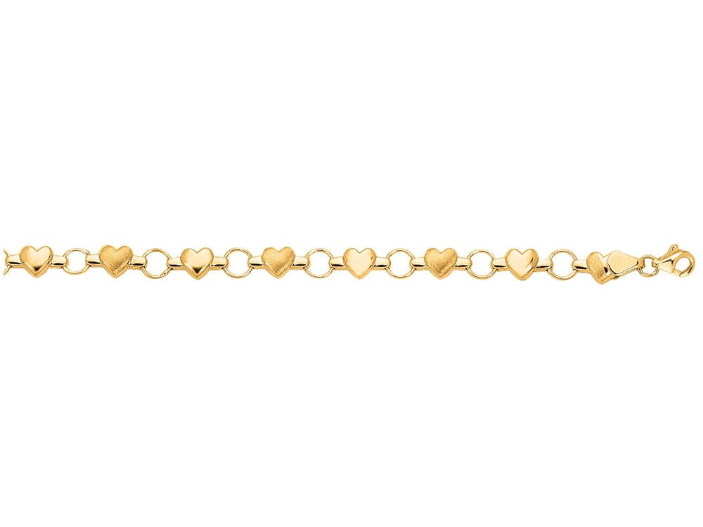 Finejewelers 14 Kt Yellow Gold 7 Inch Textured Heart Fancy Bracelet With Pear Shape Clasp