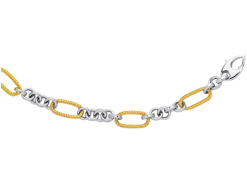 Finejewelers 14 Kt Two Tone Gold 7.5 Inch Textured Euro Link Two Tone Fancy Bracelet With Fish Clasp