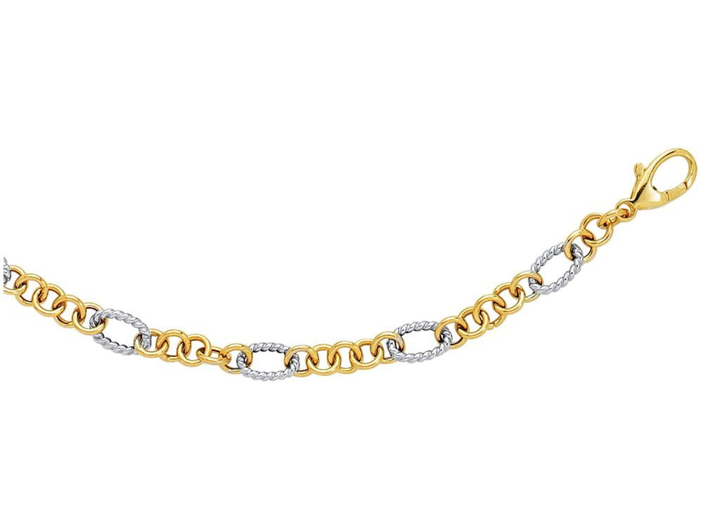 Finejewelers 14 Kt Two Tone Gold 7.25 Inch Euro Link Two Tone Fancy Bracelet With Pear Sh Ape Clasp