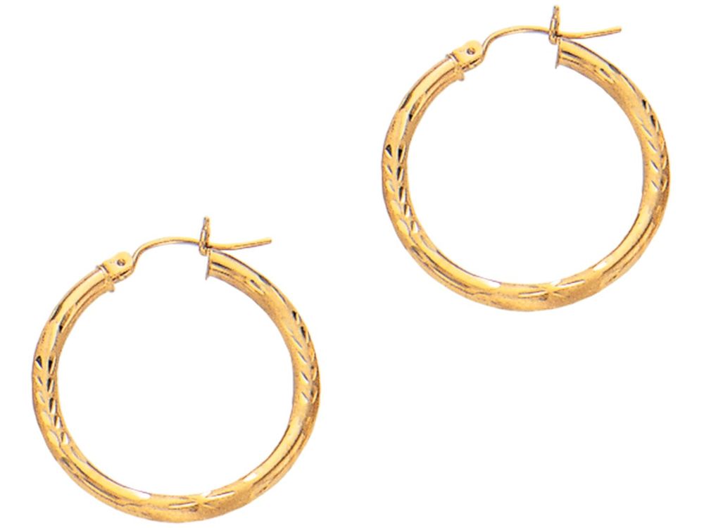 Finejewelers 14 Kt Yellow Gold 3x25mm Bright Cut Round Tube Hoop Earring