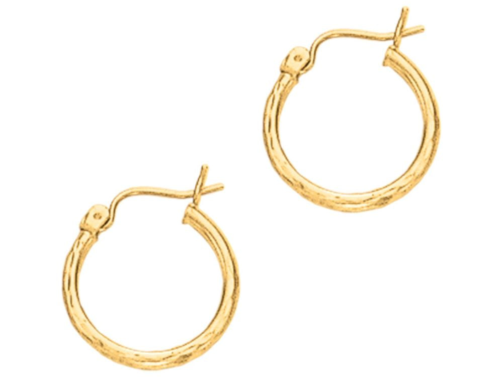 Finejewelers 14 Kt Yellow Gold 2x15mm Bright Cut Round Tube Design Hoop Earring