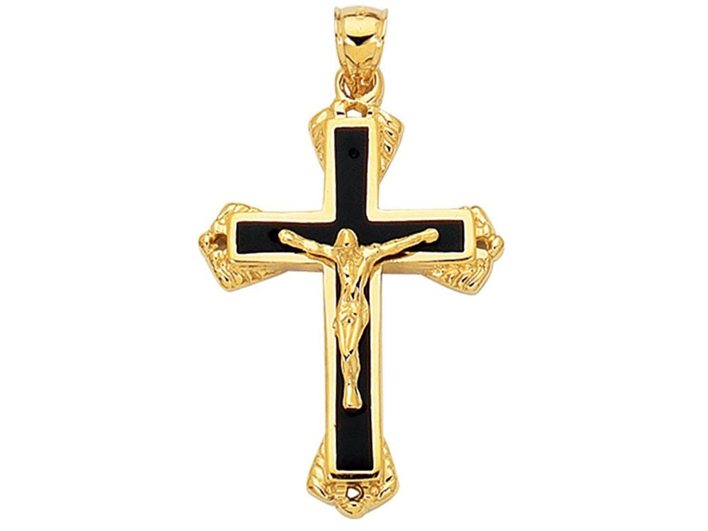 Finejewelers 14 Kt Yellow Gold Textured Fancy Black Cross With Figurine