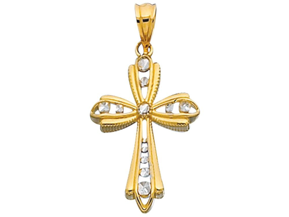 Finejewelers 14 Kt Two Tone Gold Bright Cut Fancy Cross Pendant Necklace 18 inch chain