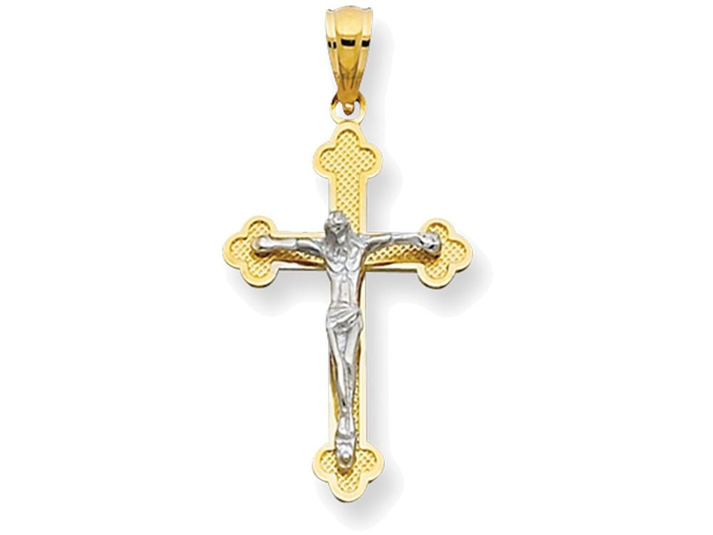 Finejewelers 14 Kt Two Tone Gold Textured Fancy Cross With Figurine