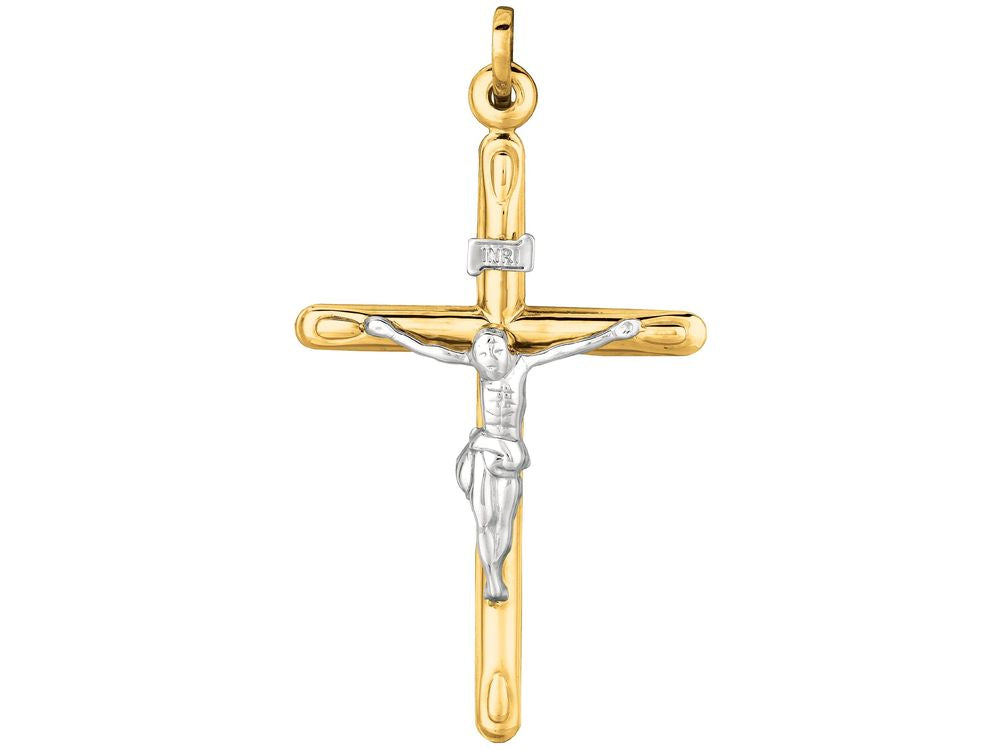 Finejewelers 14 Kt Two Tone Gold Cross With Figurine