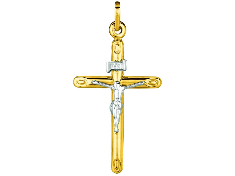 Finejewelers 14 Kt Two Tone Gold Cross With Figurine