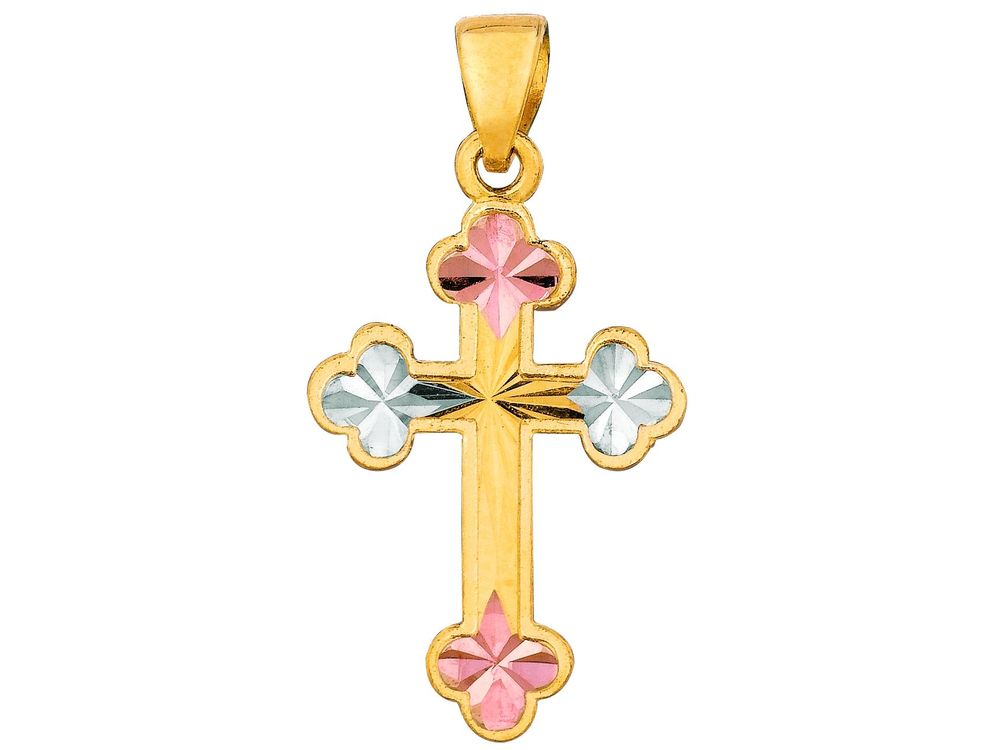 Finejewelers 14 Kt Tri Color Gold Bright Cut Fancy Cross Pendant Necklace 18 inch chain
