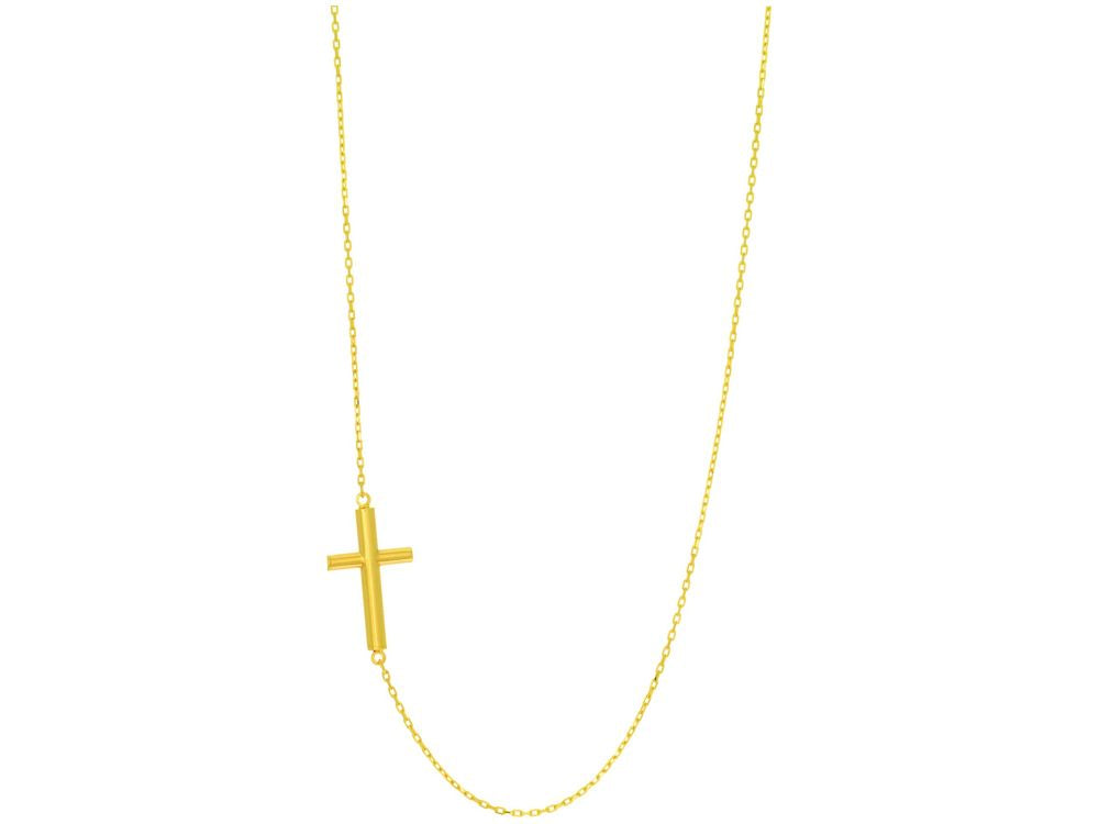 Finejewelers 14 Kt Yellow Gold 17 Inch Extention 1.0 Inch 0.9mm Oval Cable Link Cross Necklace Spr Ing Ring Clasp
