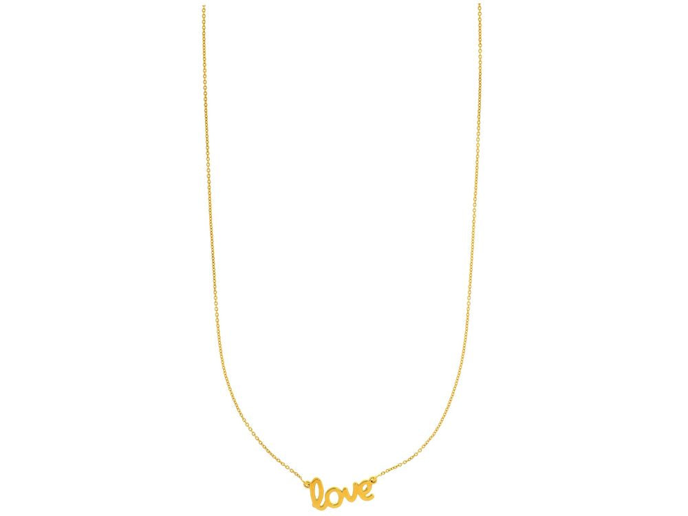 Finejewelers 14 Kt Yellow Gold 18 Inch Flat Scripted Medium Inch Love Inch On Round Rolo Chain Lobster Clasp R