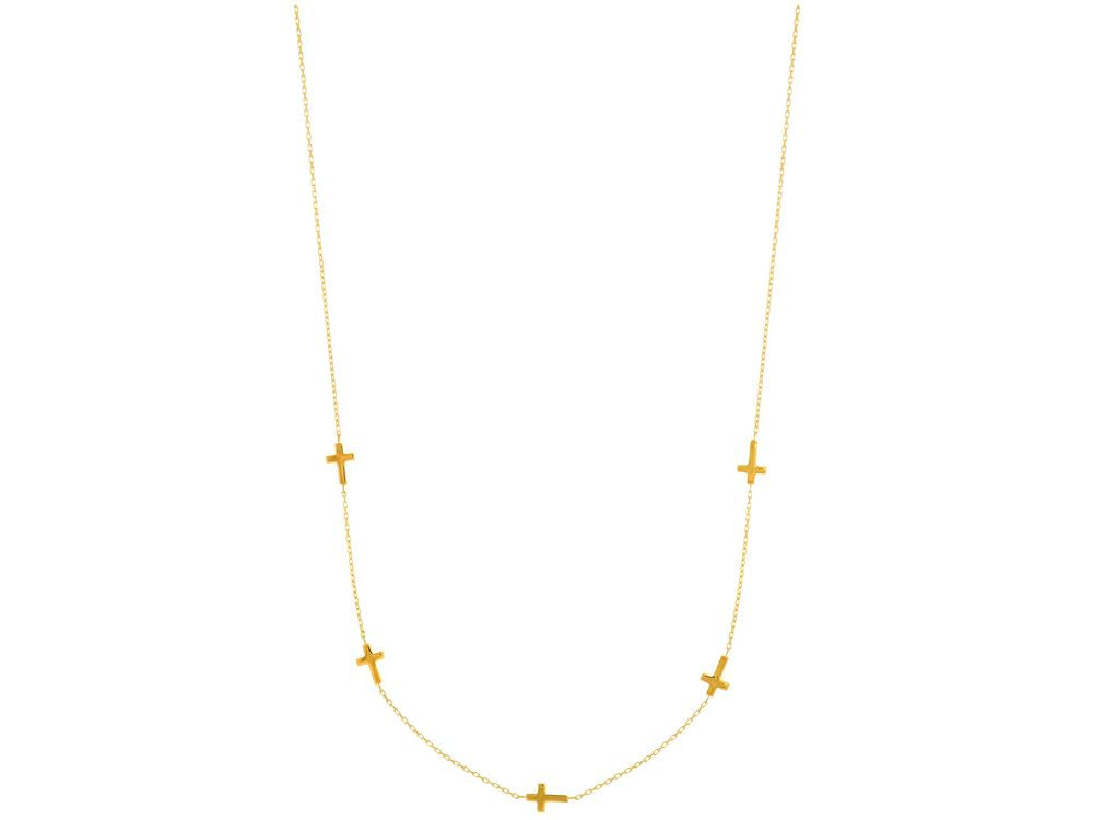 Finejewelers 14 Kt Yellow Gold 16 Inch 1 Inch 5-side Way Cross Stationed Necklace On Long Cable Chain Sp