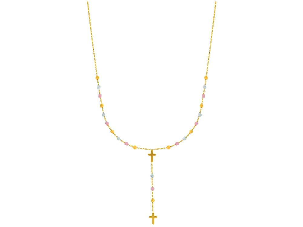 Finejewelers 14 Kt Tri Color Gold 16 Inch 1 Inch Beaded Lariet Rosary Necklace On Long Cable Chain