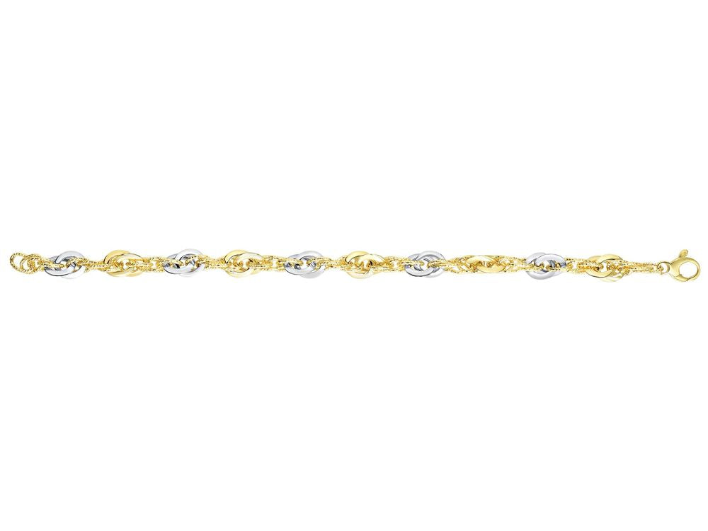 Finejewelers 14 Kt Two Tone Gold 7.5 Inch 10-6mm 4 Open Loose Oval Double Open Oval Link Two Tone Fancy Brace