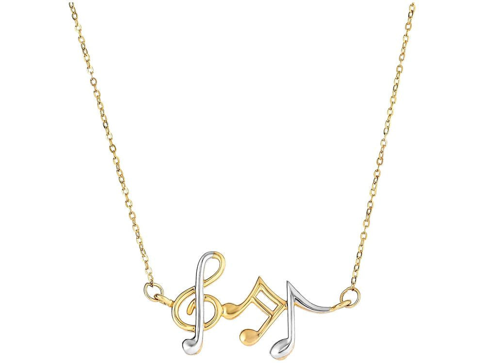 Finejewelers 14 Kt Two Tone Gold 17 Inch Musical Notes Necklace Anchored To Link Chain Spring Ring Clasp