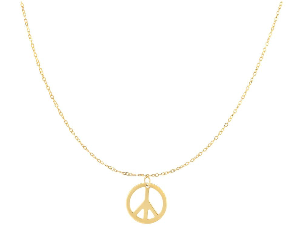 Finejewelers 14 Kt Yellow Gold 17 Inch Center Open Silhoutte Peace Symbol Element Anchored To Link Chain Spring Rin
