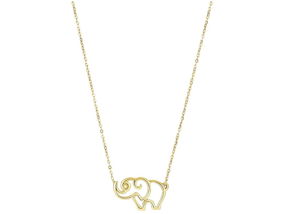 Finejewelers 14 Kt Yellow Gold 17 Inch 15x8mm Elephant Silhoutte Pendant Necklace 0.8mm Cable Chain