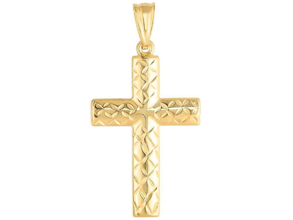 Finejewelers 14 Kt Yellow Gold Bright Cut 18x35mm Fancy C Ross Pendant Necklace 18 inch chain