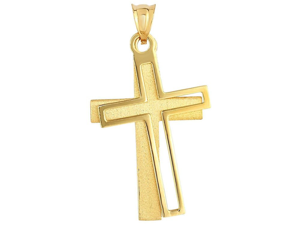 Finejewelers 14 Kt Yellow Gold 17x32mm Satin Cross Pendant Necklace 18 inch chain