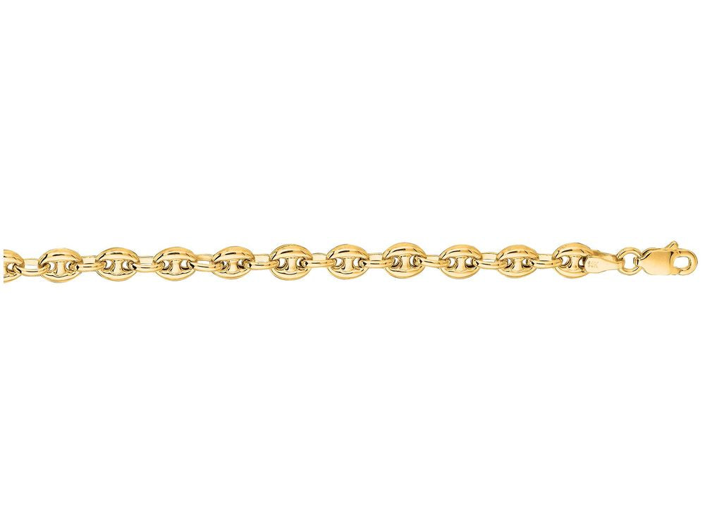 Finejewelers 14 Kt Yellow Gold 6 Inch 4.7mm Bright Cut Puffeded Mariner Bracelet Chain With Lobster Clasp