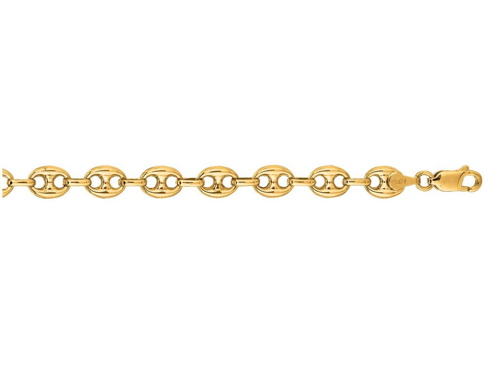 Finejewelers 14 Kt Yellow Gold 7 Inch 6.9mm Bright Cut Puffeded Mariner Bracelet Chain With Fancy Lobster Clasp