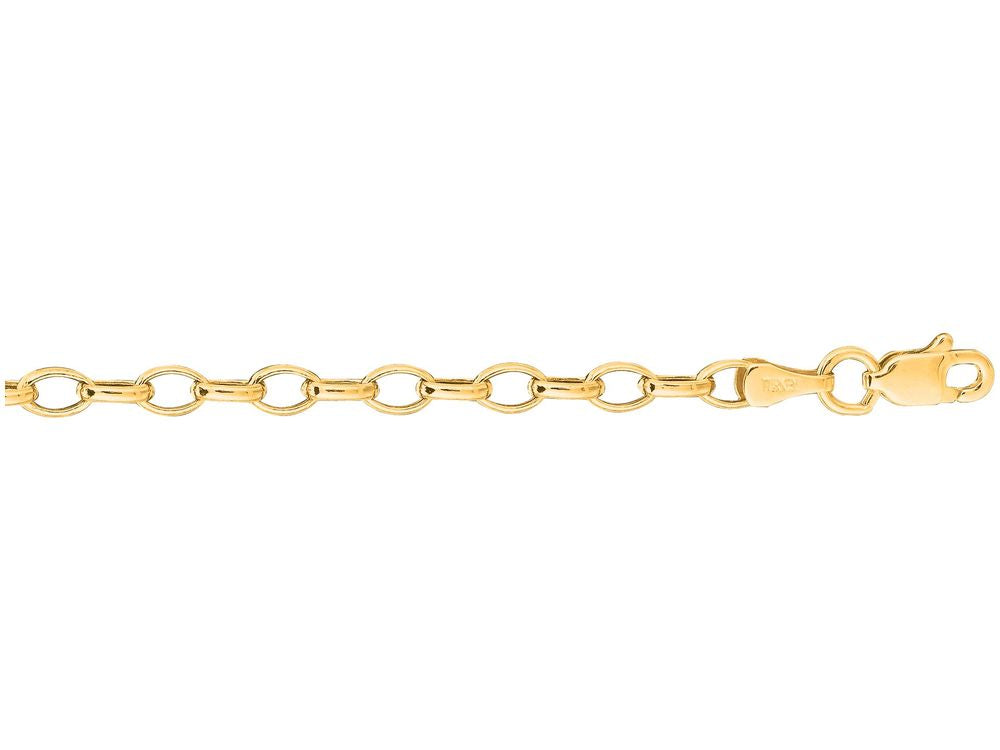 Finejewelers 14 Kt Yellow Gold 7 Inch 3.2mm Bright Cut Oval Rolo Bracelet Chain With Lobster Clasp