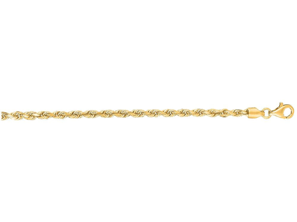 Finejewelers 14 Kt Yellow Gold 7 Inch 3.0mm Solid Bright Cut Royal Rope Bracelet Chain With Lobster Clasp