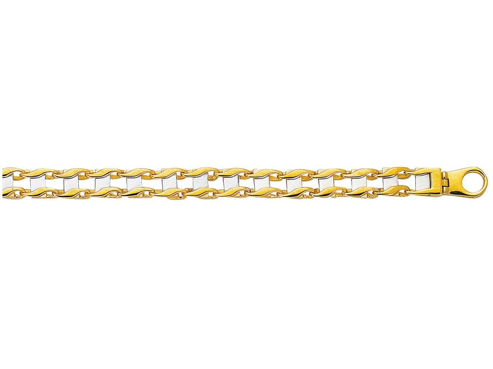 Finejewelers 14 Kt Two Tone Gold 8.5 Inch Railroad Type Mens Bracelet With Fancy Lobster Clasp