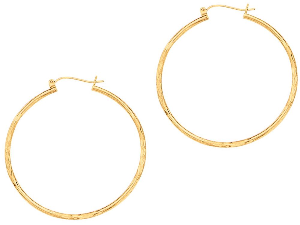 Finejewelers 14 Kt Yellow Gold 2.0x45mm Fancy Bright Cut Round Tube Hoop Earring