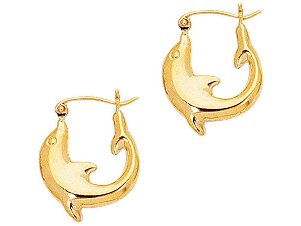 Finejewelers 14 Kt Yellow Gold Small Dolphin Symbolic Hoop Earring