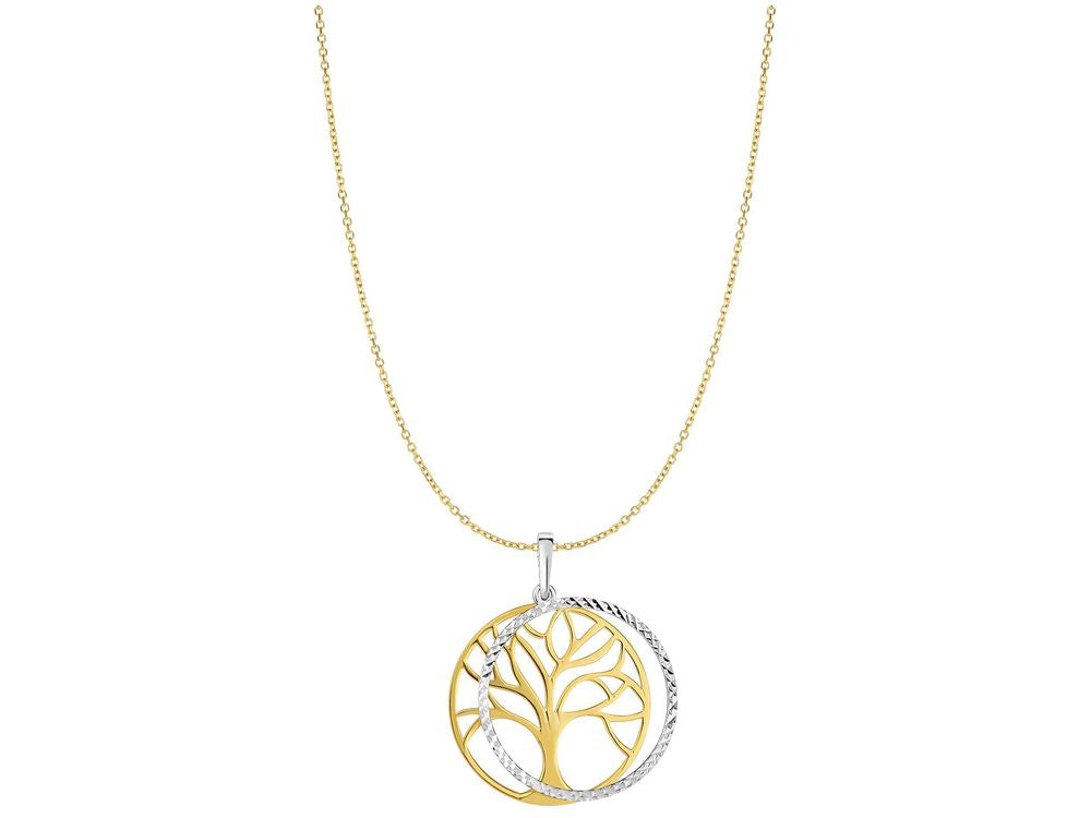Finejewelers 14 Kt Two Tone Gold Round Double Disc Tree Of Life Pendant Necklace On 18 Inch 0.8mm