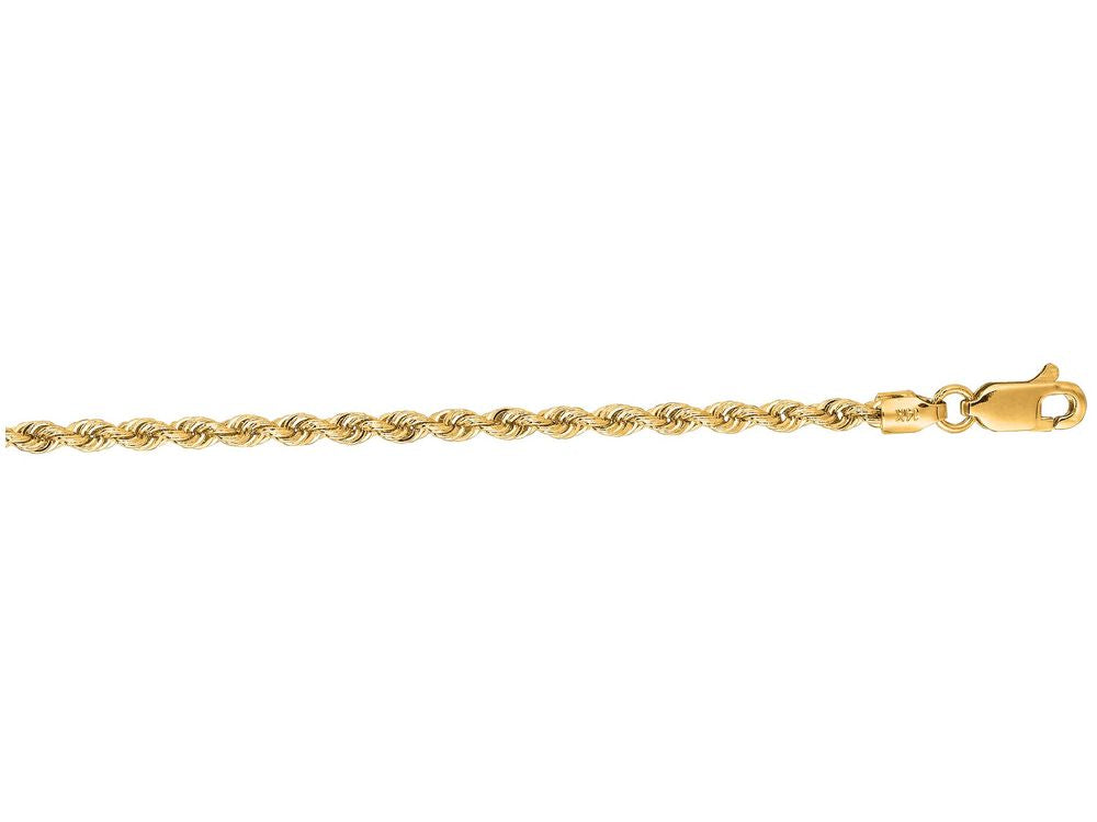 Finejewelers 14 Kt Yellow Gold 7 Inch 2.5mm Bright Cut Solid Rope Bracelet Chain With Lobster Clasp