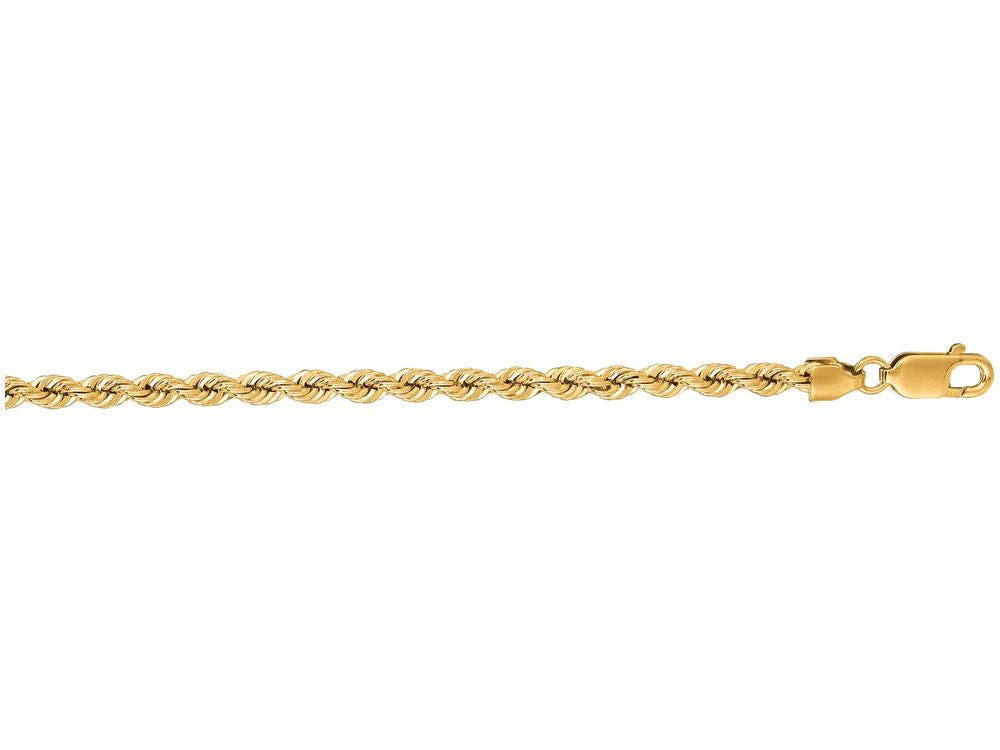 Finejewelers 14 Kt Yellow Gold 8 Inch 3.0mm Bright Cut Solid Rope Bracelet Chain With Lobster Clasp