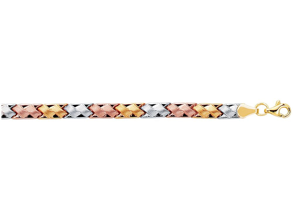 Finejewelers 14 Kt Tri Color Gold 7.25 Inch Textured Tri Color Weaved Type Bracelet With Pear Shape Clasp