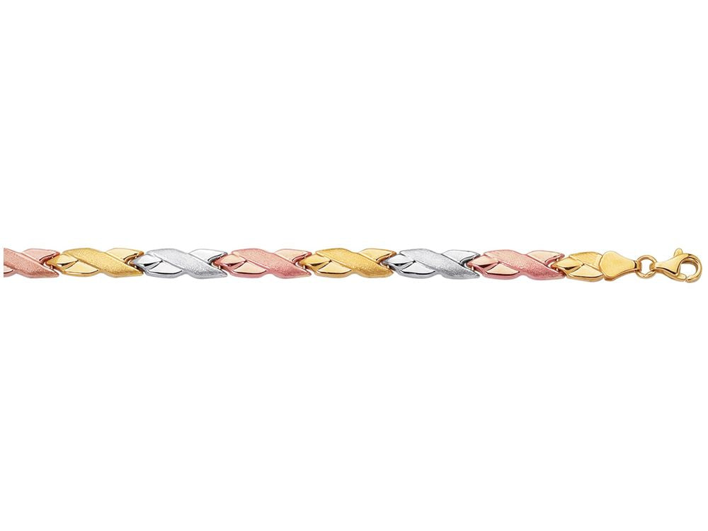 Finejewelers 14 Kt Tri Color Gold 7.25 Inch Textured Tri Color Hugskisses Bracelet With Pear Shape Clasp