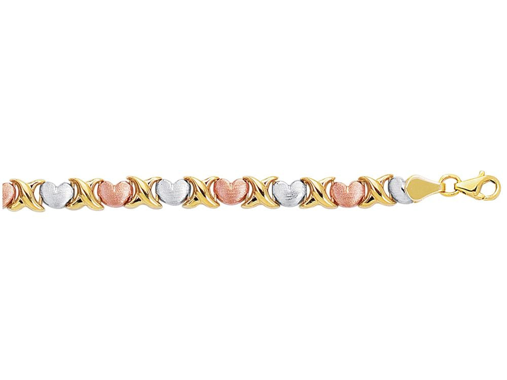 Finejewelers 14 Kt Tri Color Gold 7.25 Inch Textured Tri Color Hugskisses Bracelet With Pear Shape Clasp