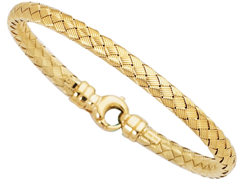 Finejewelers 14 Kt Yellow Gold 7.25 Inch Round Basket Weaved Bangle With Lobster Clasp