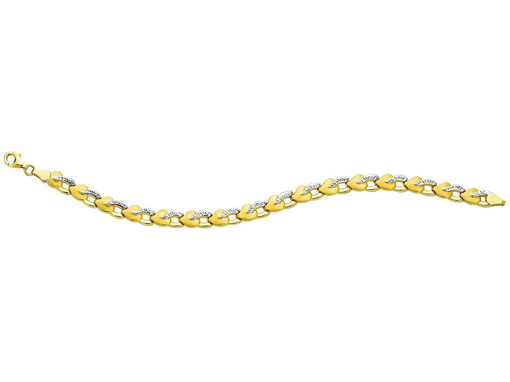 Finejewelers 14 Kt Two Tone Gold 7.25 Inch Bright Cut Heart Type Fancy Two-tone Bracelet Pear Shape Clasp