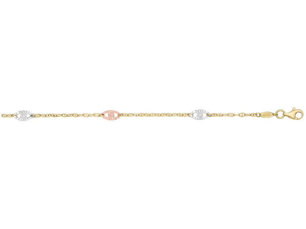Finejewelers 14 Kt Tri Color Gold 10 Inch 5x10mm (5)mariner Shape Stationed Element On 2mm Mariner Link Ankle