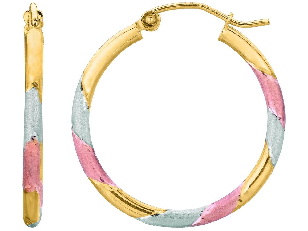 Finejewelers 14 Kt Tri Color Gold 2x22mm Textured Tri-color Super Liteweight Fancy Hoop Earring