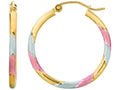 Finejewelers 14 Kt Tri Color Gold 2x22mm Textured Tri-color Super Liteweight Fancy Hoop Earring