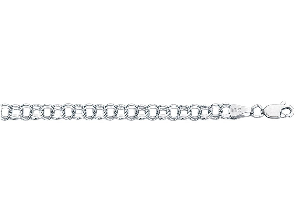 Finejewelers 14 Kt White Gold 7 Inch Bright Cut Double Link Charm Bracelet With Lobster Clasp