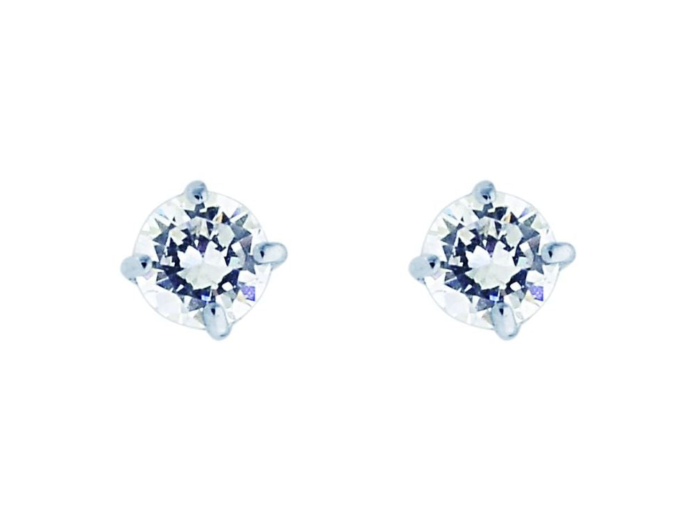 Finejewelers 14 Kt White Gold 4.0mm Round Faceted Cubic Zirconia Stud Earring