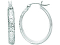 Finejewelers 14 Kt White Gold Textured Fashion Sparkle Oval Shape Hoop Earring