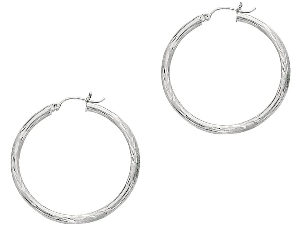 Finejewelers 14 Kt White Gold 3x35mm Bright Cut Round Tube Hoop Earring
