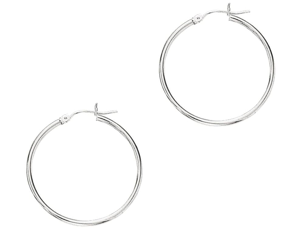 Finejewelers 14 Kt White Gold 2x30mm Round Tube Hoop Earring