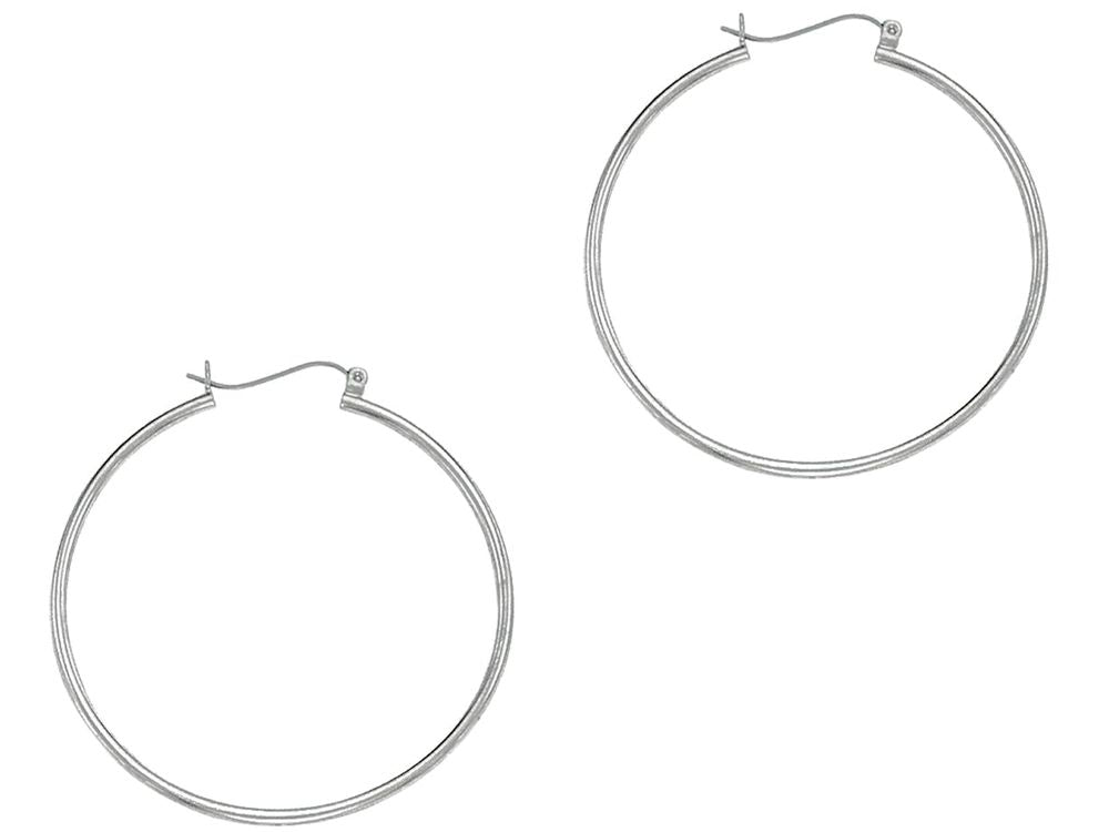 Finejewelers 14 Kt White Gold 1.5x40mm Round Tube Hoop Earring
