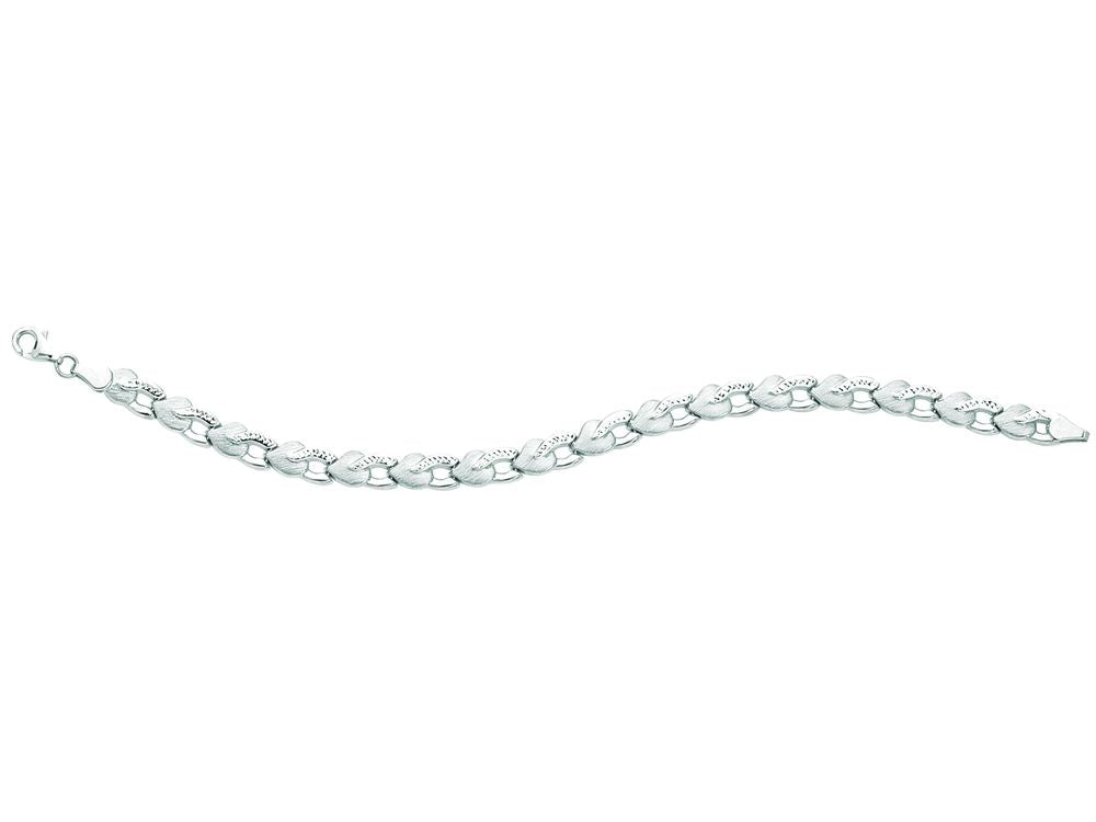 Finejewelers 14 Kt White Gold 7.25 Inch Bright Cut Heart Type Fancy Bracelet With Pear Shape Clasp