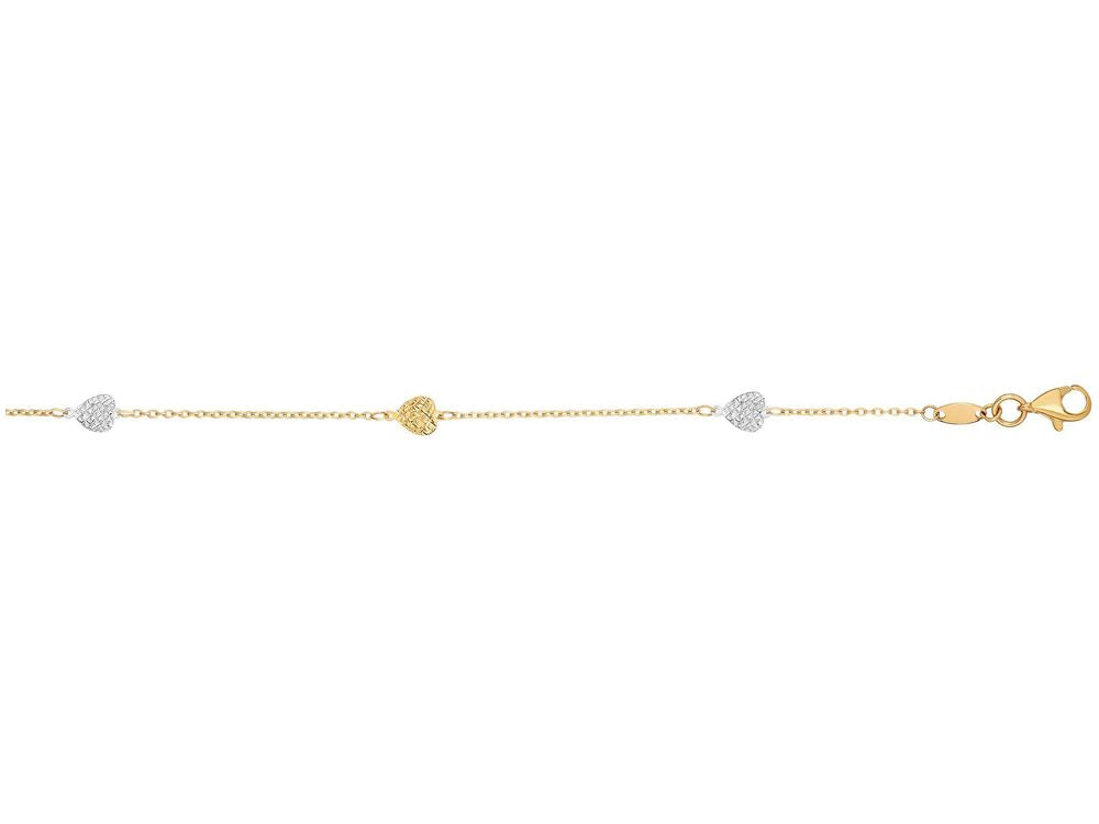 Finejewelers 14 Kt Two Tone Gold 10 Inch Heart On Link Anklet with Lobster Clasp
