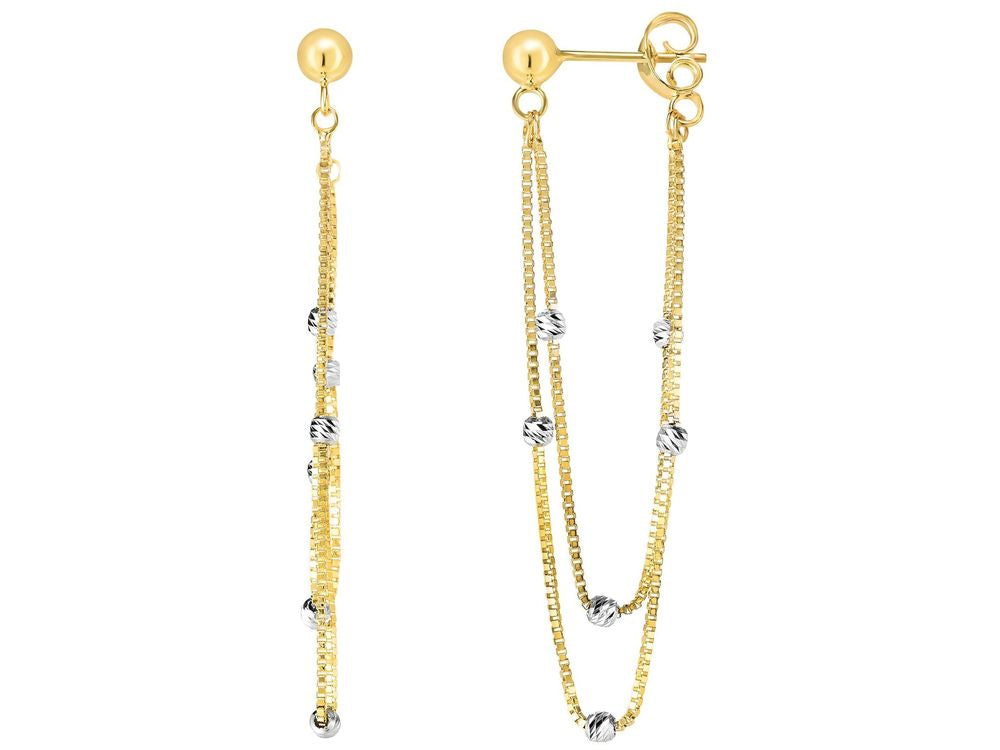 Finejewelers 14 Kt Two Tone Gold 4x48mm Bright Cut Beadlink Drop Fancy Earring