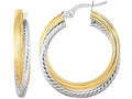 Finejewelers 14 Kt Two Tone Gold 4x20mm Textured Round Hoop Fancy Earring