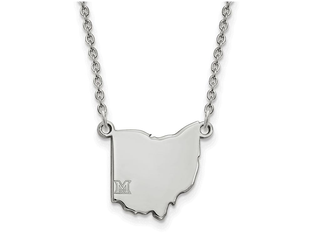 Logoart 14k White Gold Miami University State Necklace